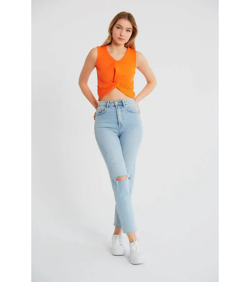 TOP ELáSTICO RIB MUJER  T93564  NARANJA