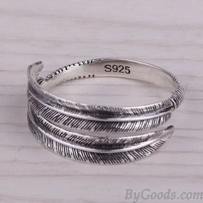 Unique Retro Personalized Feather Open Couple Ring 