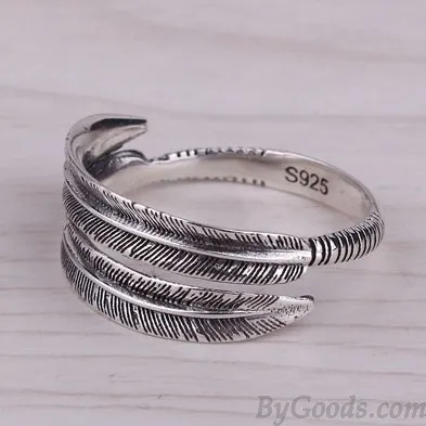 Unique Retro Personalized Feather Open Couple Ring 