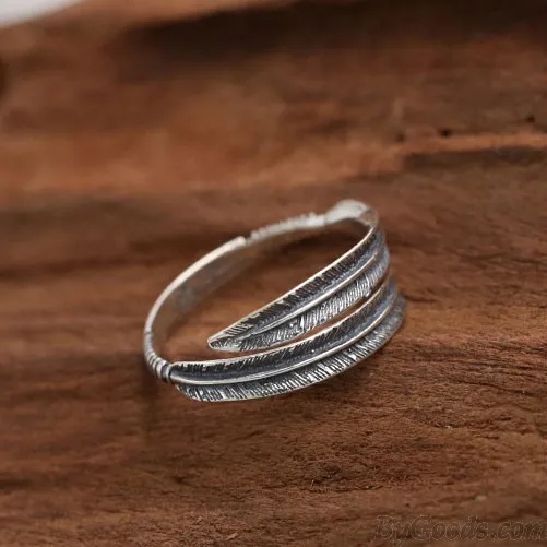 Unique Retro Personalized Feather Open Couple Ring 