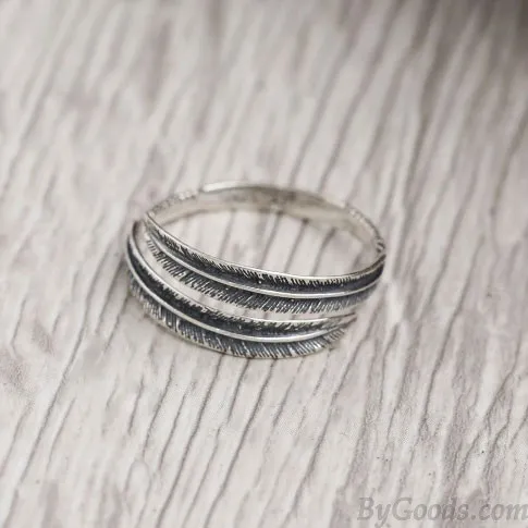 Unique Retro Personalized Feather Open Couple Ring 
