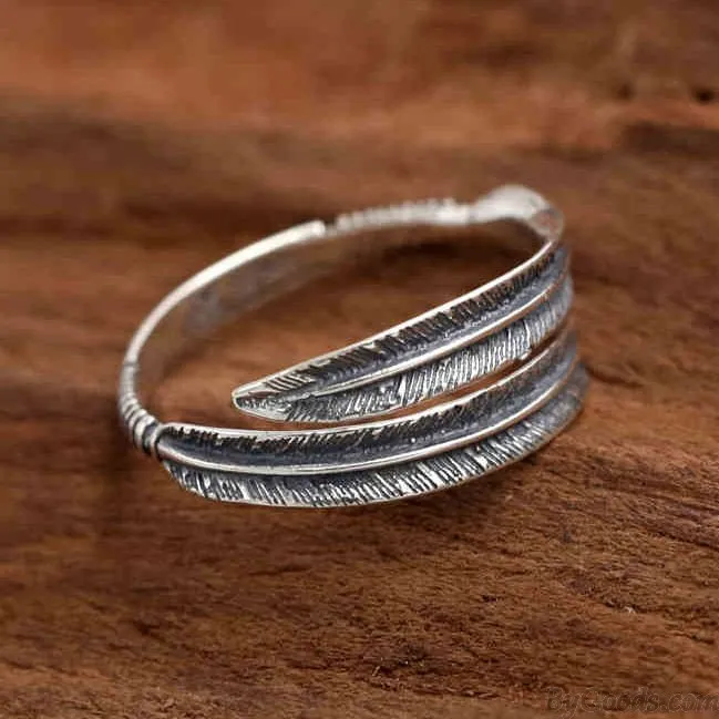 Unique Retro Personalized Feather Open Couple Ring 
