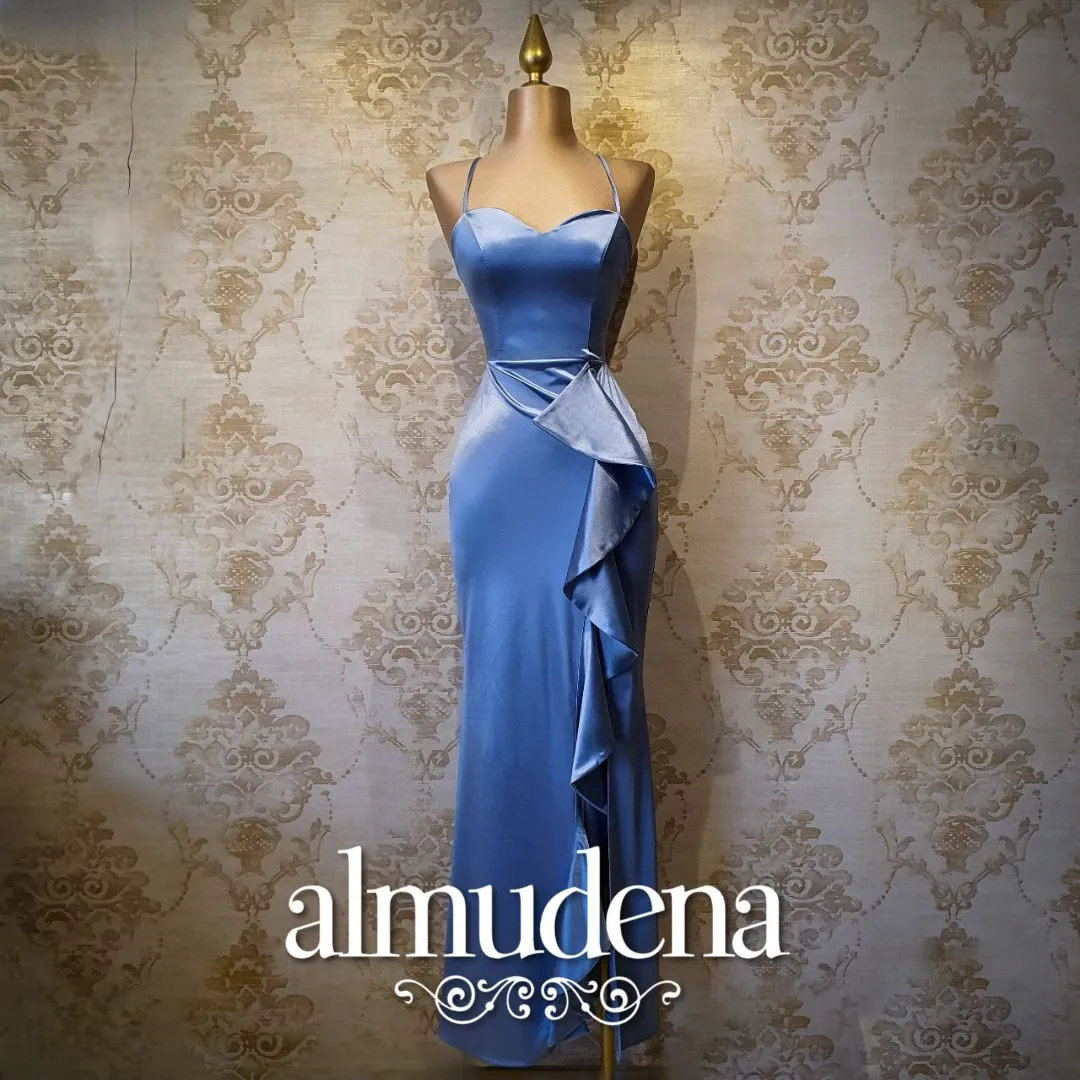 Vestido Azul Cielo Largo Tirantes Sin Espalda