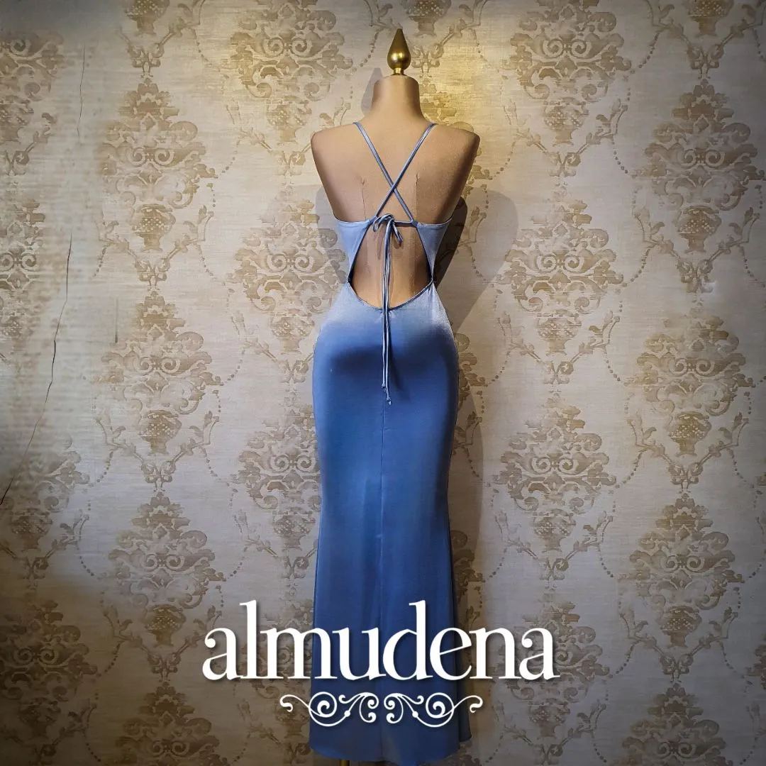 Vestido Azul Cielo Largo Tirantes Sin Espalda