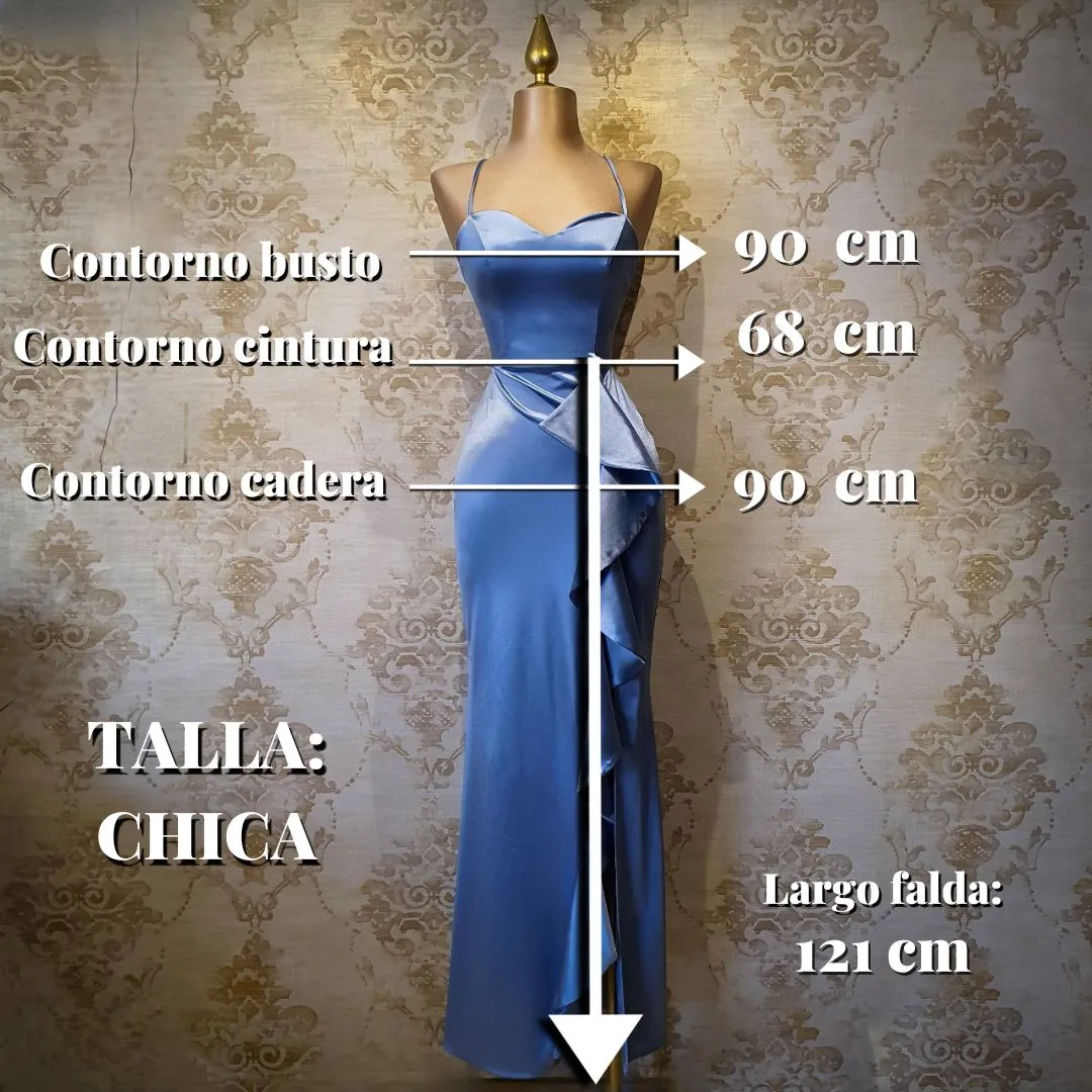 Vestido Azul Cielo Largo Tirantes Sin Espalda