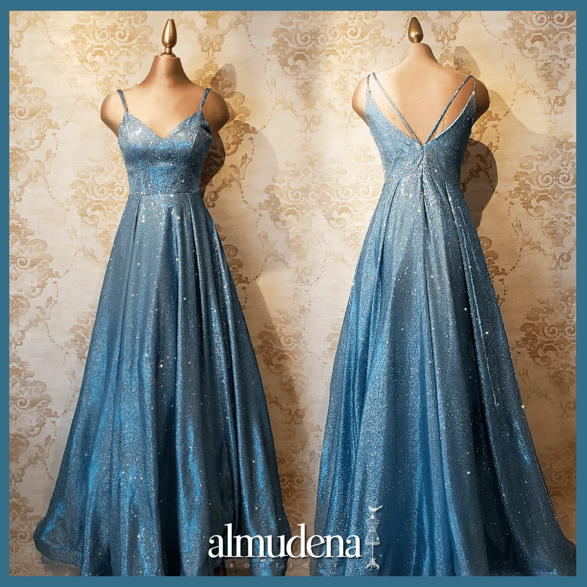 Vestido Azul Largo Brillante De Noche