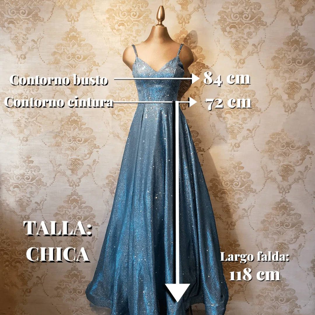 Vestido Azul Largo Brillante De Noche