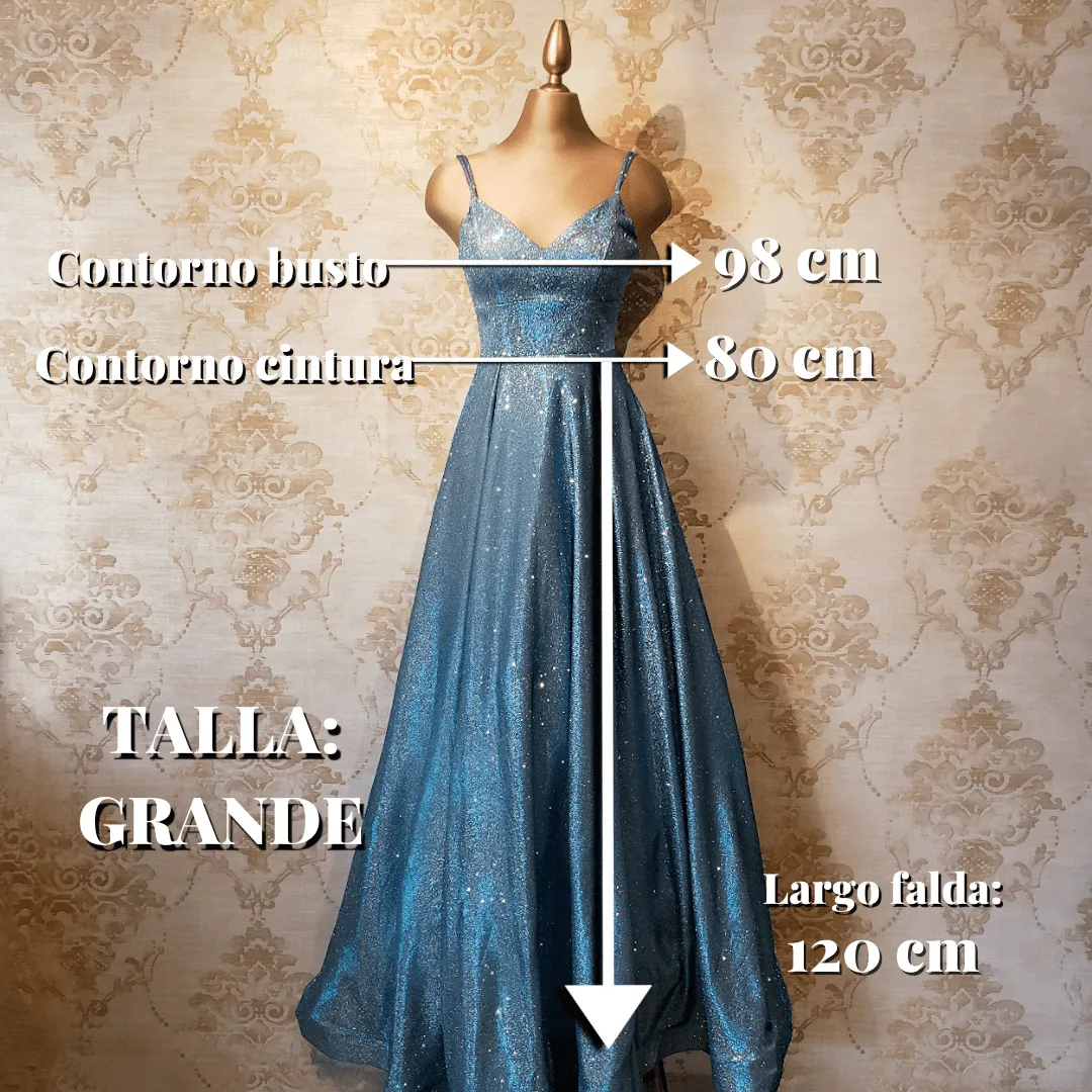Vestido Azul Largo Brillante De Noche