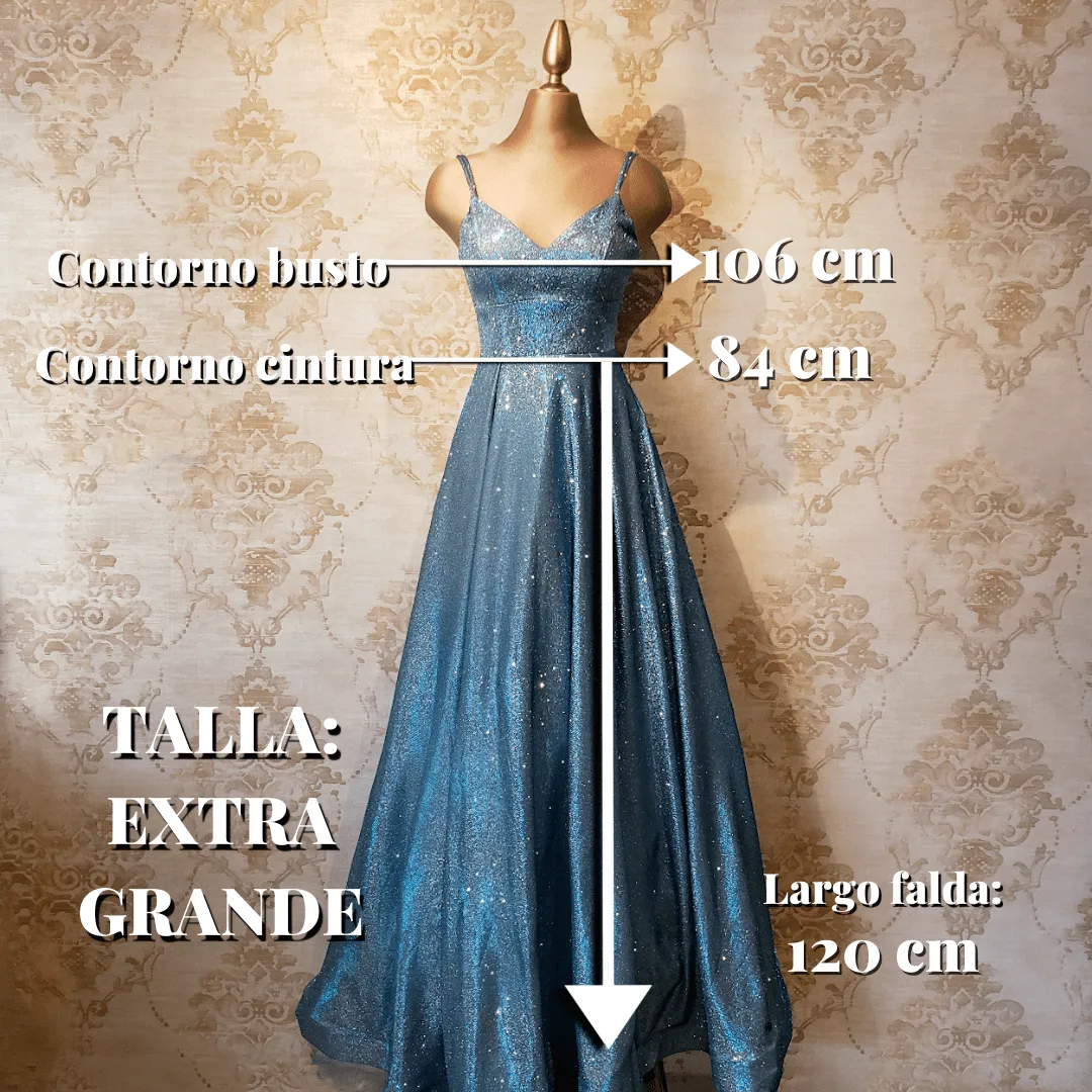 Vestido Azul Largo Brillante De Noche