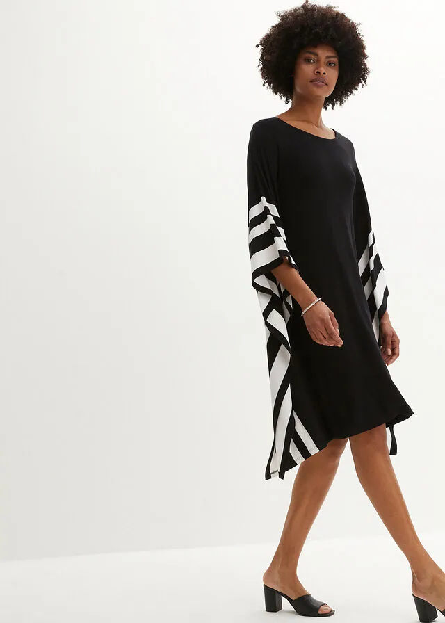 VESTIDO CAFTáN DE PUNTO NEGROBLANCO