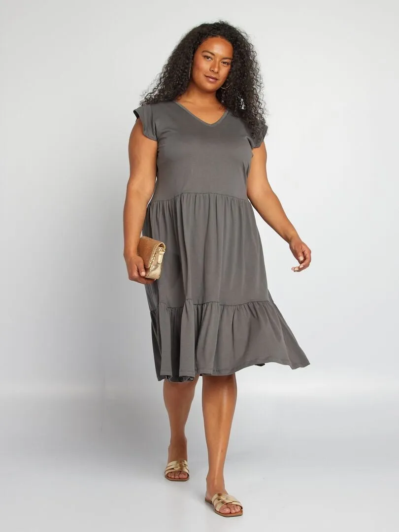 VESTIDO CORTO CON VOLANTES 'ONLY CARMAKOMA'  GRIS