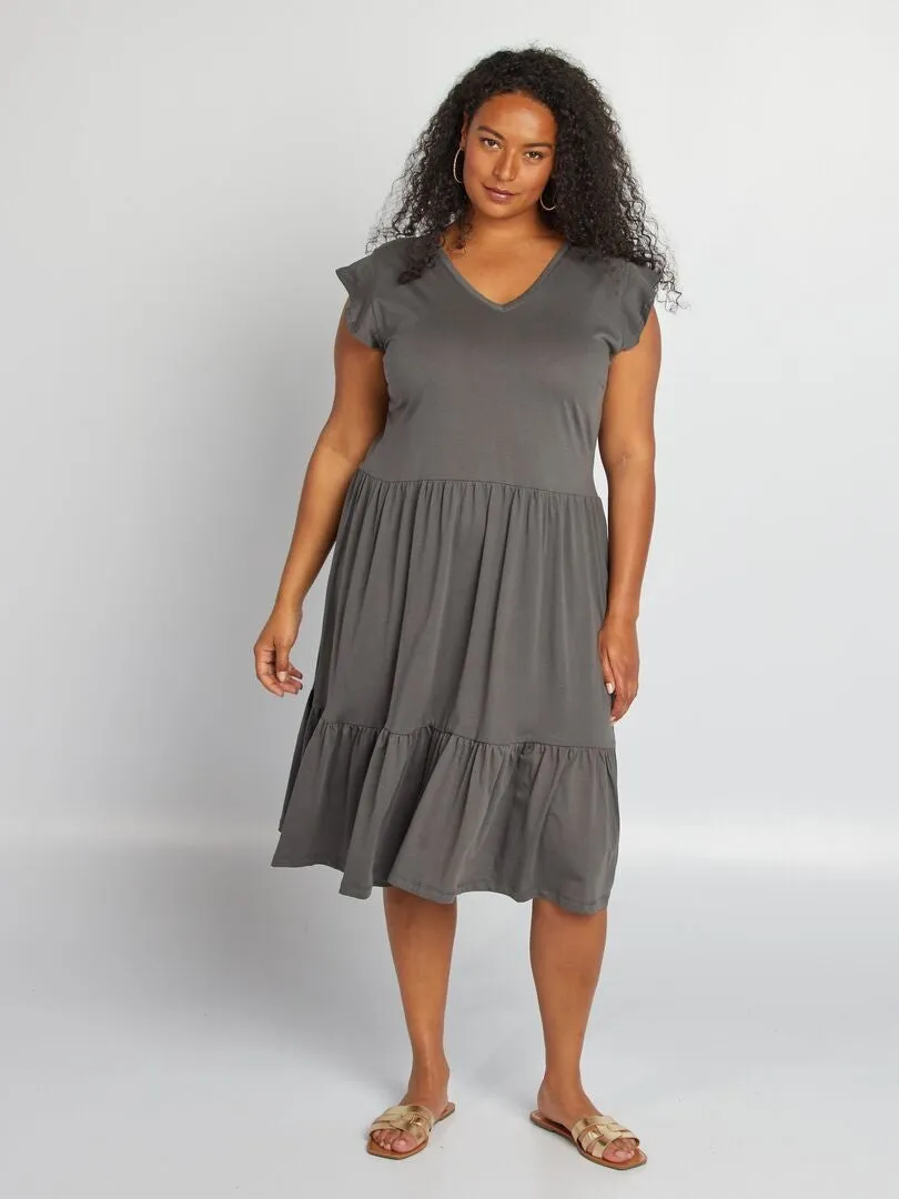 VESTIDO CORTO CON VOLANTES 'ONLY CARMAKOMA'  GRIS