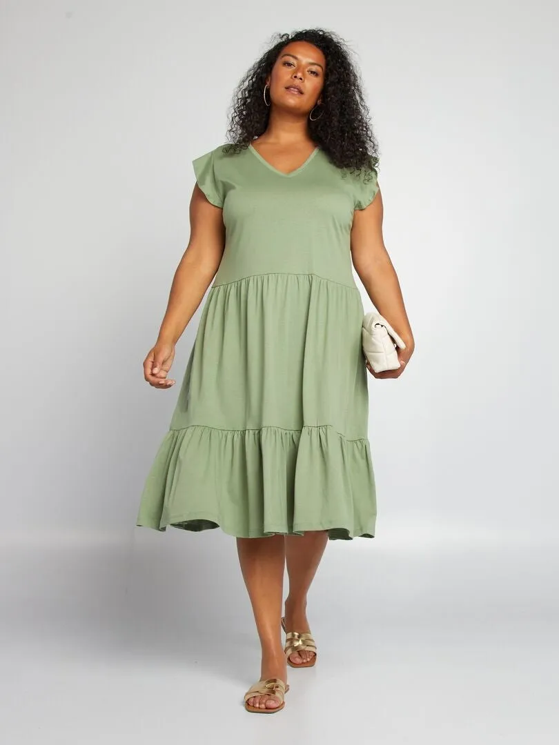 VESTIDO CORTO CON VOLANTES 'ONLY CARMAKOMA'  KAKI