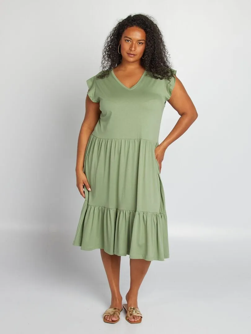 VESTIDO CORTO CON VOLANTES 'ONLY CARMAKOMA'  KAKI