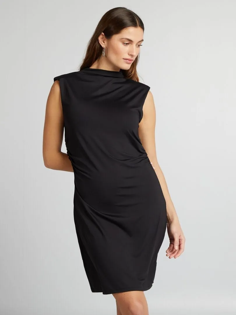 VESTIDO CORTO DRAPEADO EN LA PARTE DELANTERA  NEGRO