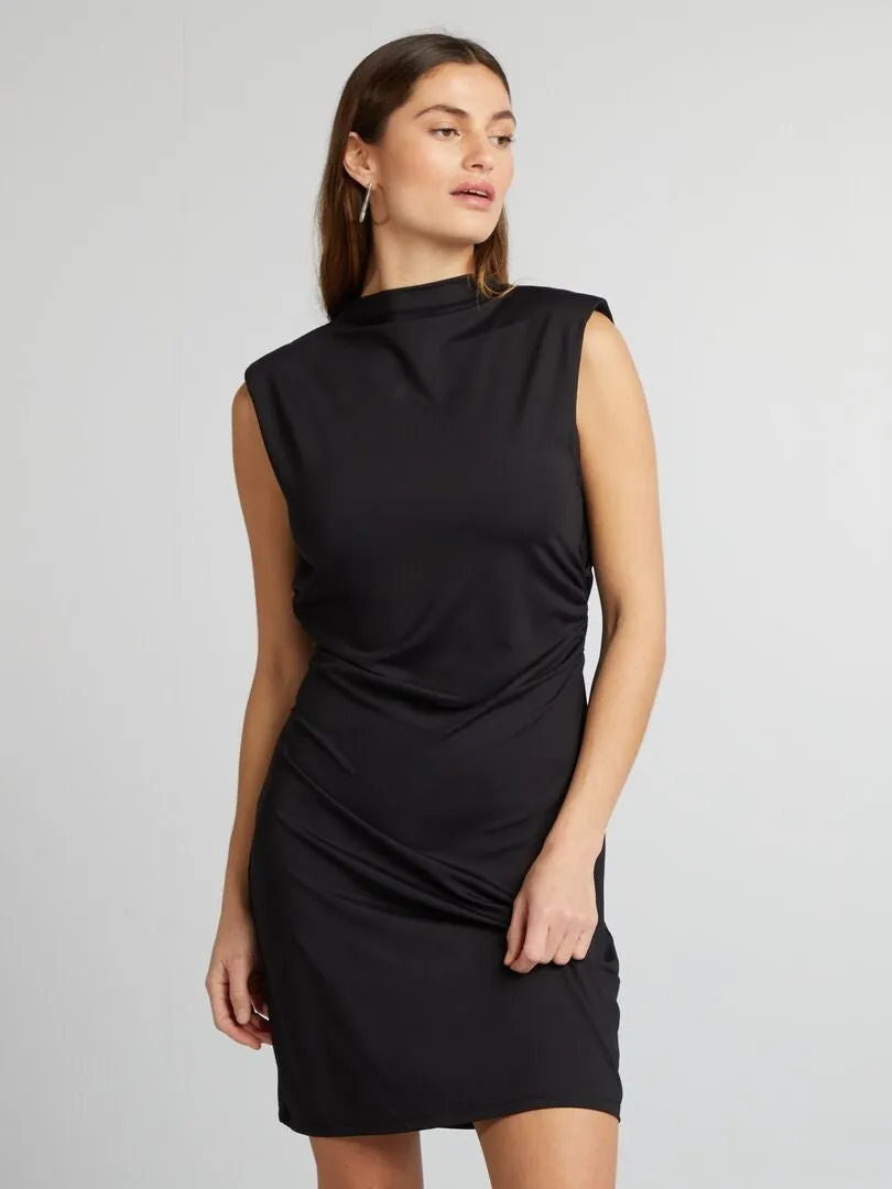 VESTIDO CORTO DRAPEADO EN LA PARTE DELANTERA  NEGRO