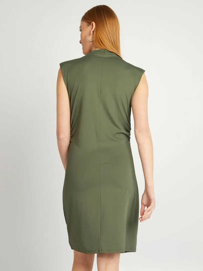 VESTIDO CORTO DRAPEADO EN LA PARTE DELANTERA  VERDE