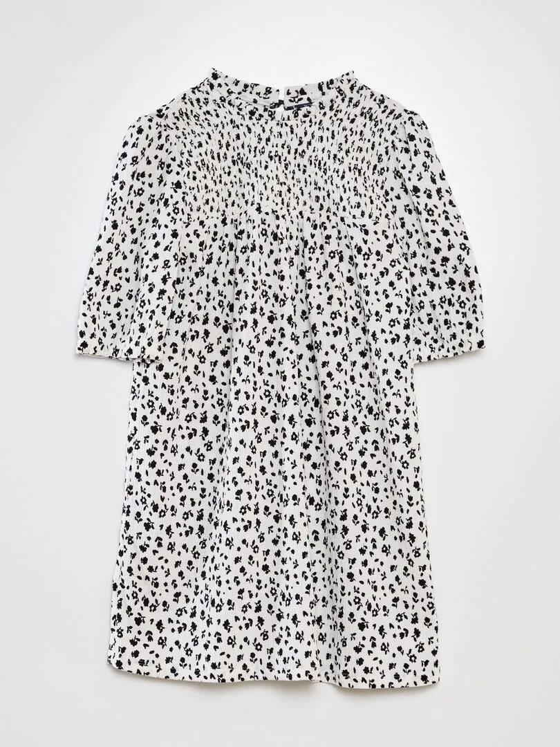 VESTIDO CORTO ESTAMPADO DE PUNTO DE CREPé  BEIGE