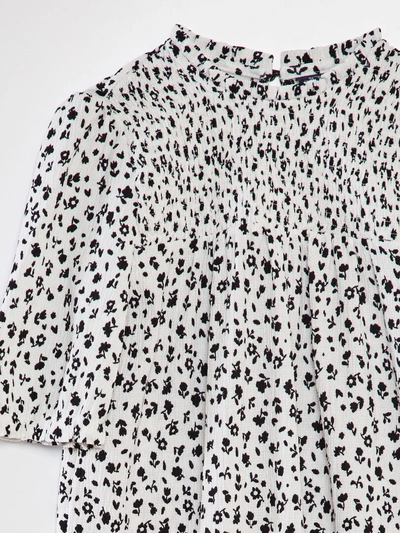 VESTIDO CORTO ESTAMPADO DE PUNTO DE CREPé  BEIGE