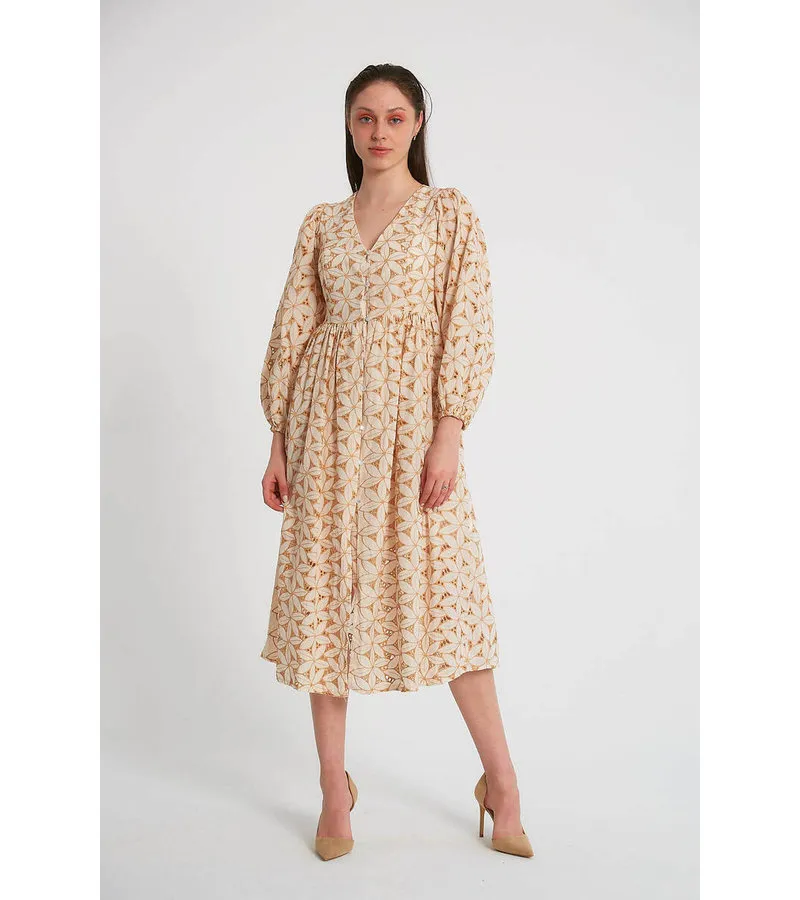 VESTIDO DE MUJER BORDADO  M34891  CAMEL