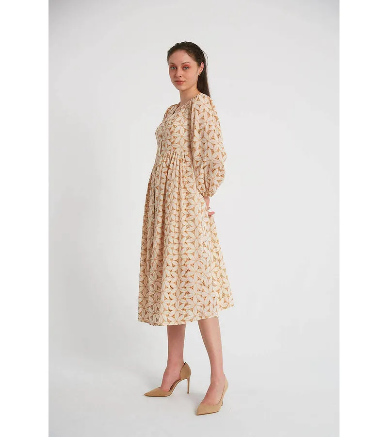 VESTIDO DE MUJER BORDADO  M34891  CAMEL