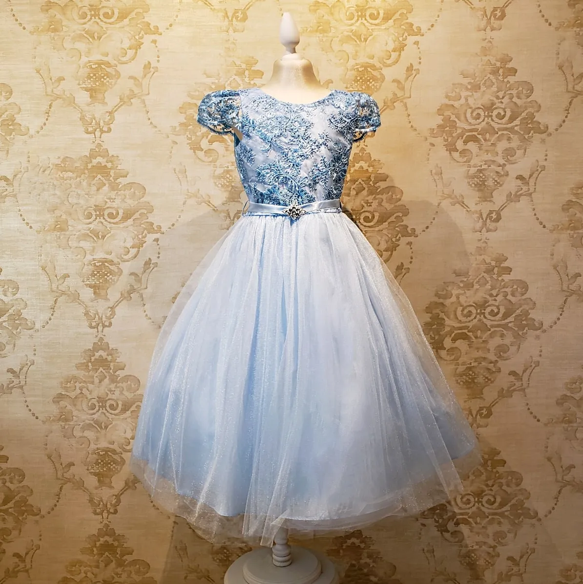 Vestido de Niña Fiesta Azul Cielo con Manga de Fiesta Talla 14 a 18 Años