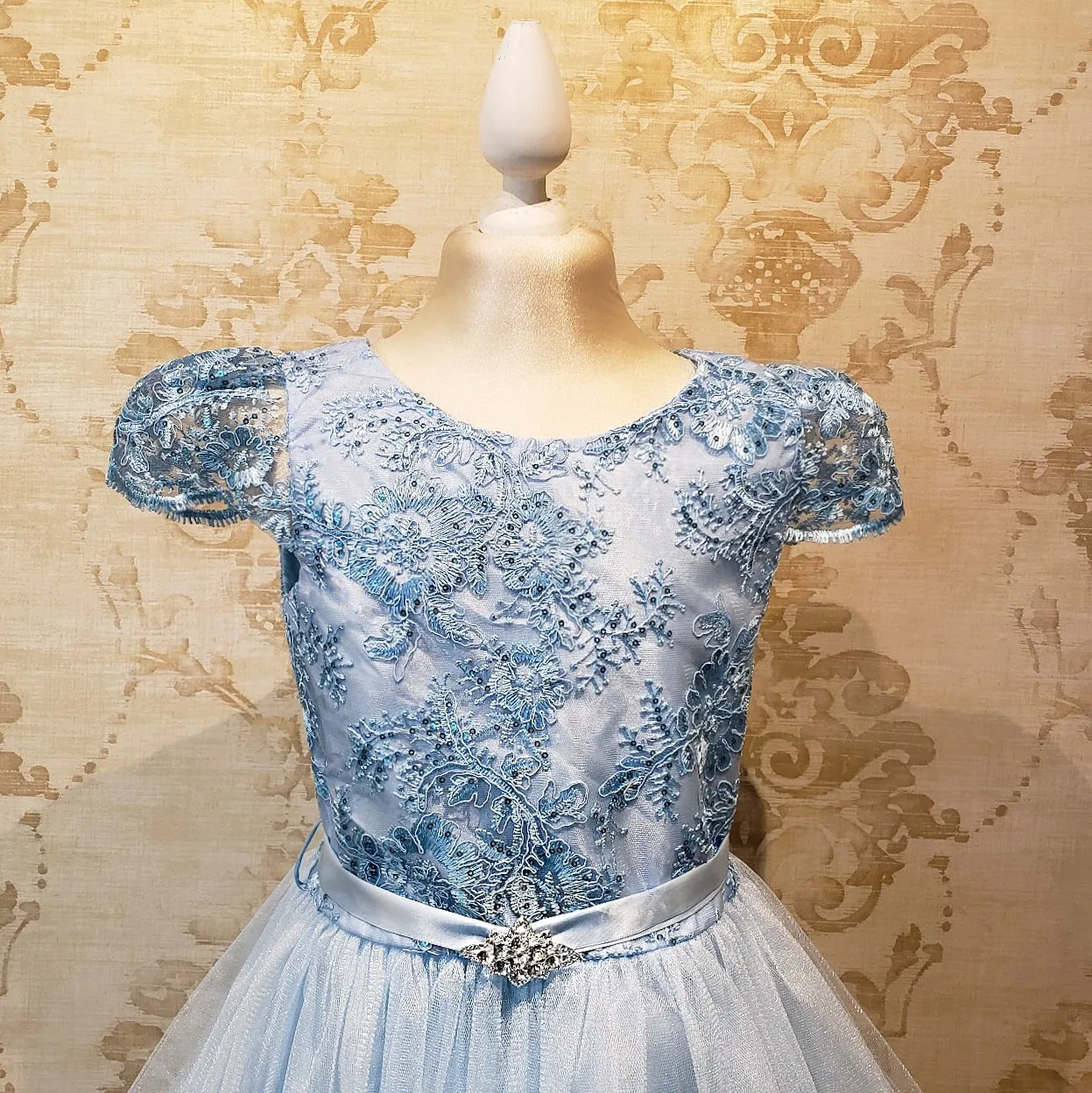 Vestido de Niña Fiesta Azul Cielo con Manga de Fiesta Talla 14 a 18 Años