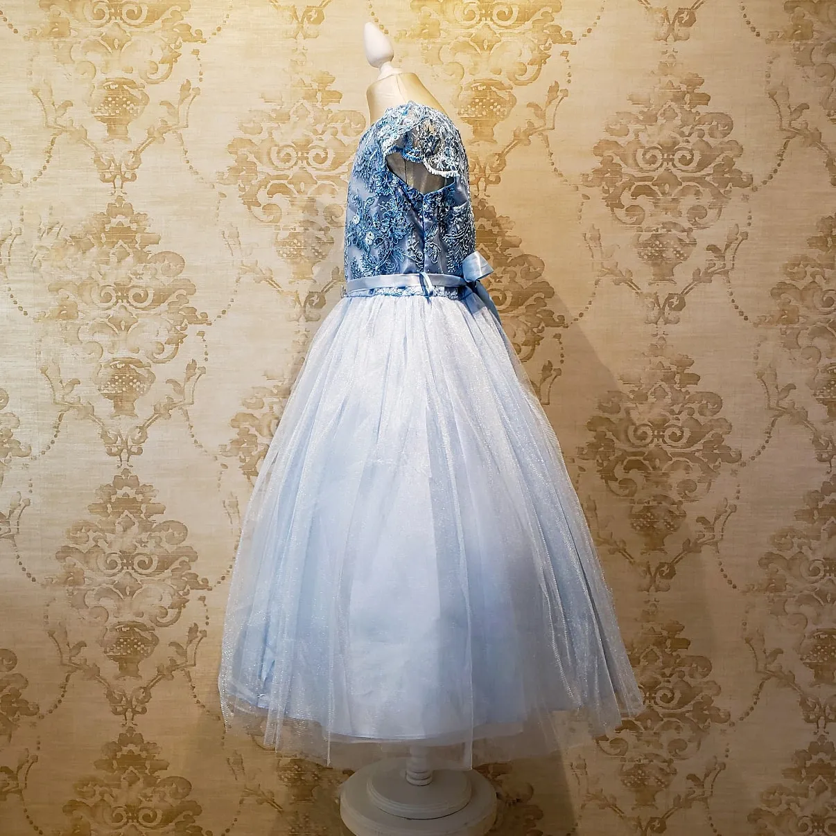 Vestido de Niña Fiesta Azul Cielo con Manga de Fiesta Talla 14 a 18 Años