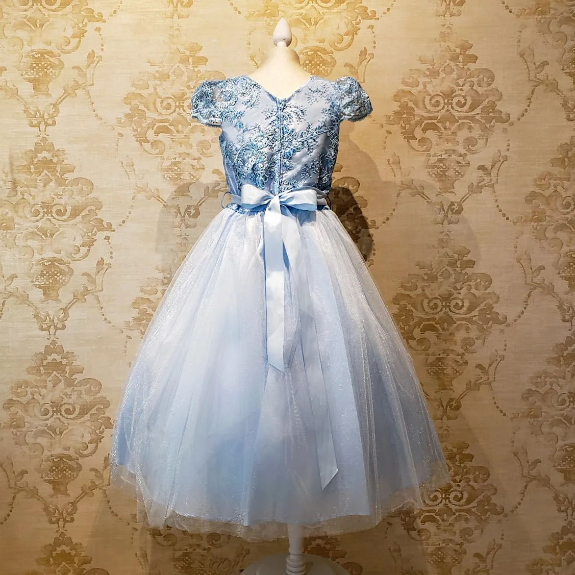 Vestido de Niña Fiesta Azul Cielo con Manga de Fiesta Talla 14 a 18 Años
