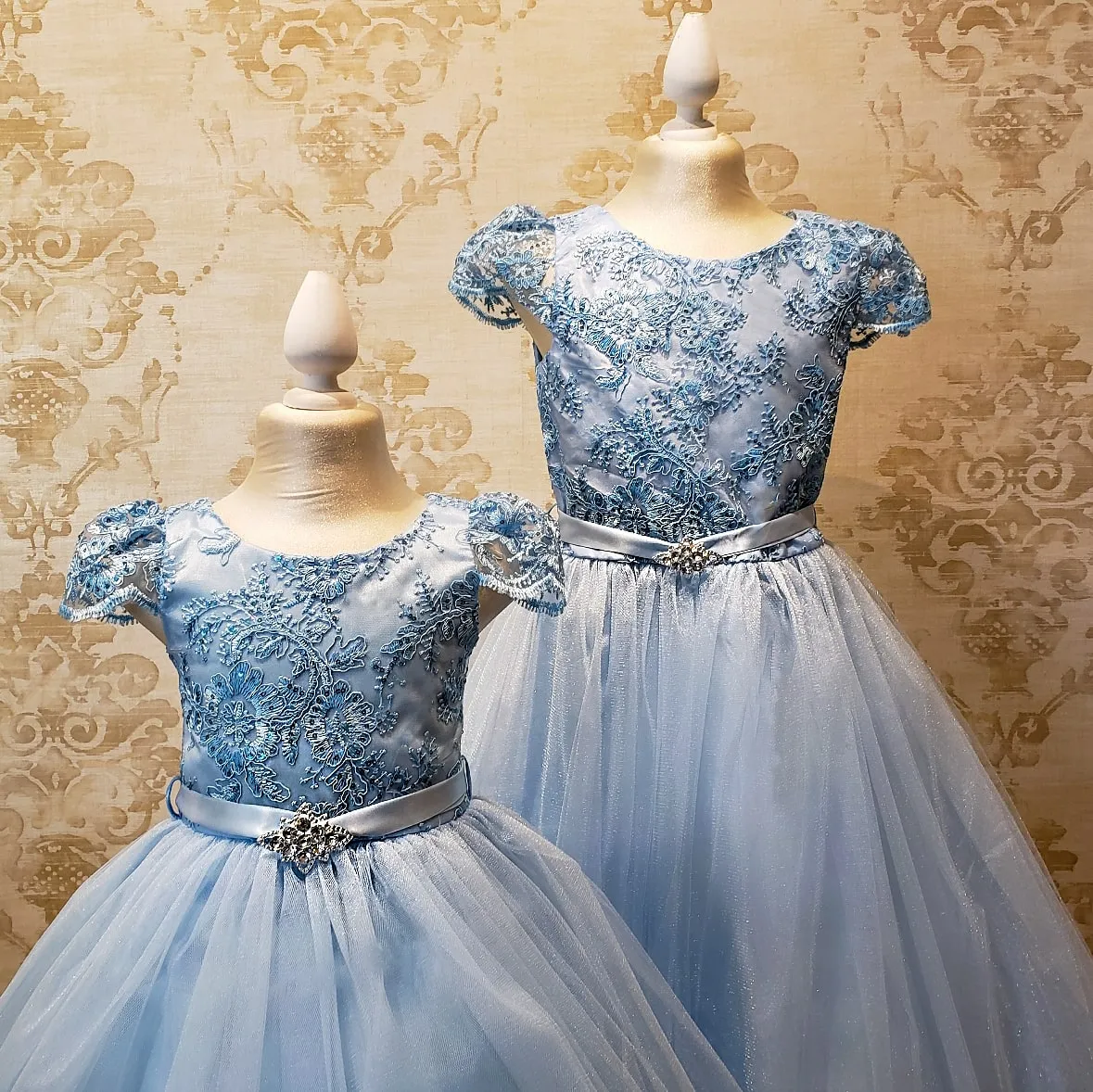 Vestido de Niña Fiesta Azul Cielo con Manga de Fiesta Talla 14 a 18 Años