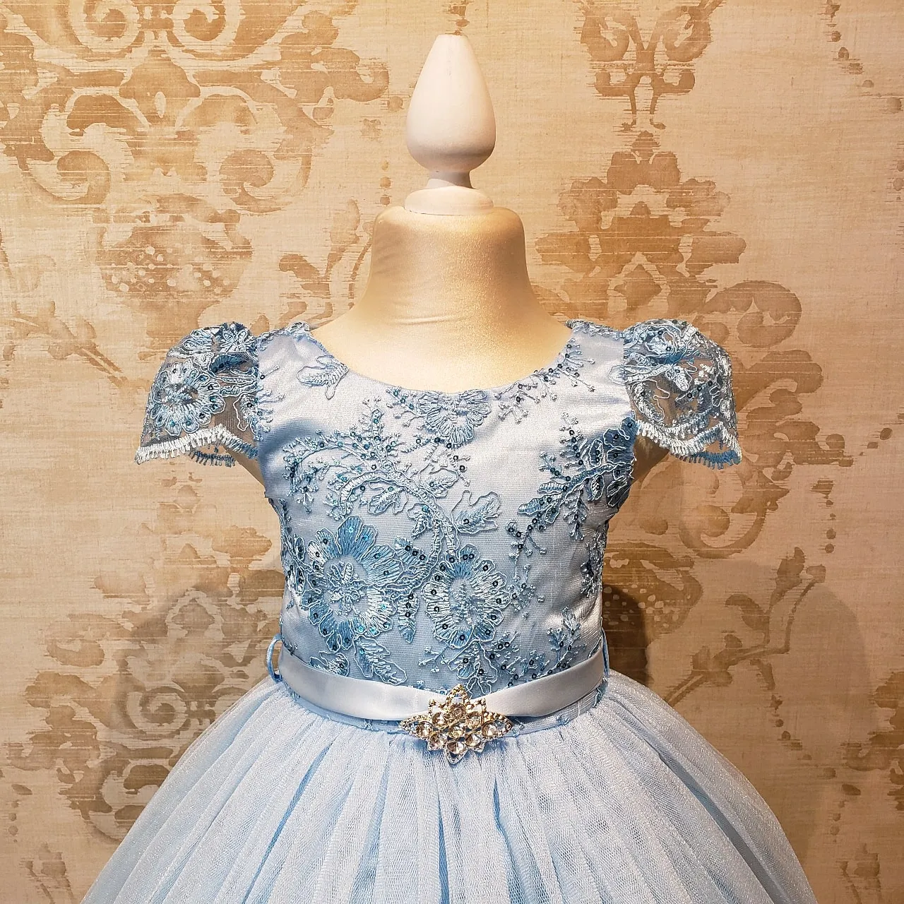 Vestido de Niña Fiesta Azul Cielo con Manga de Fiesta Talla 2 a 12 Años