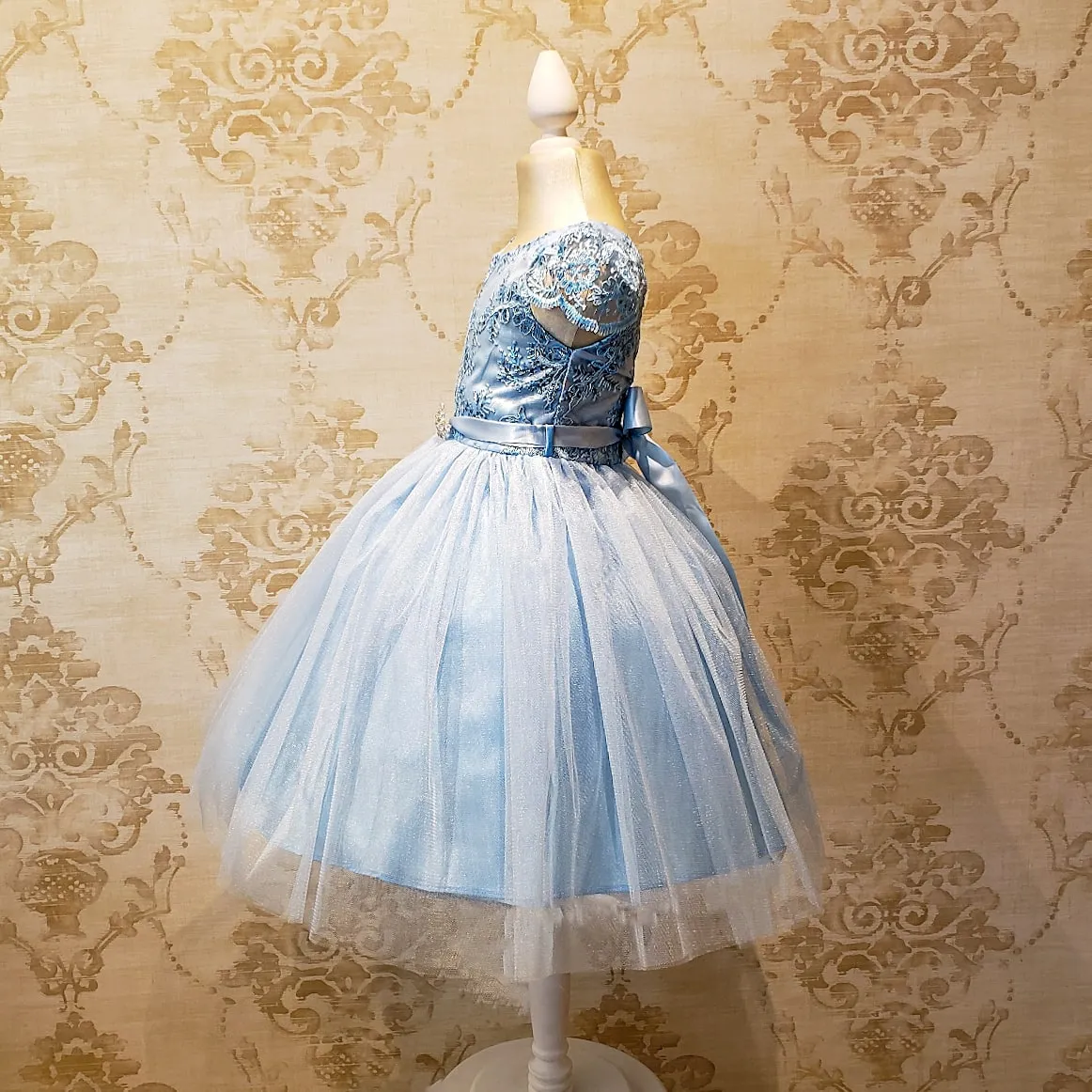 Vestido de Niña Fiesta Azul Cielo con Manga de Fiesta Talla 2 a 12 Años