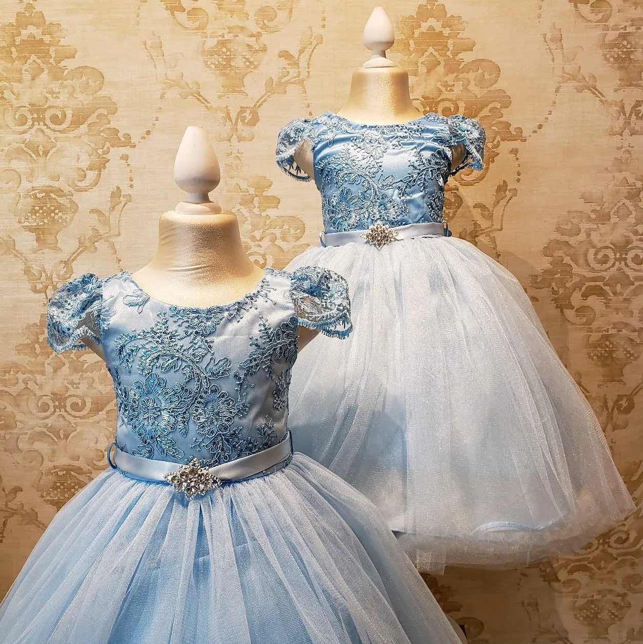 Vestido de Niña Fiesta Azul Cielo con Manga de Fiesta Talla 2 a 12 Años