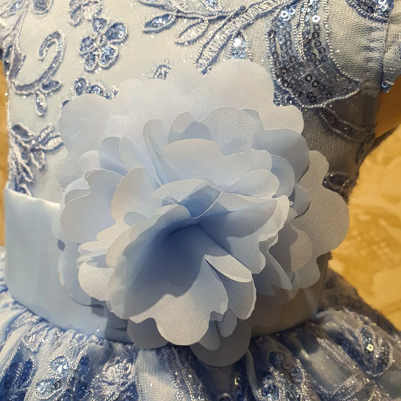 Vestido de Niña Fiesta Azul con Encaje Brillante Talla 3 a 8 Años