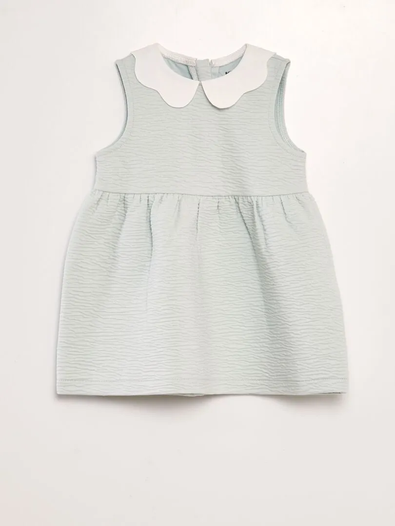 VESTIDO DE PUNTO ARRUGADO CON CUELLO BABERO  AZUL