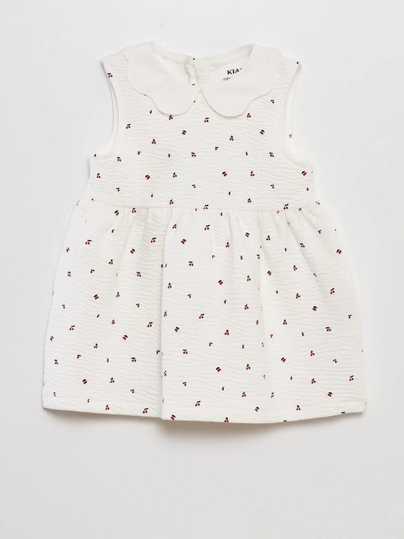 VESTIDO DE PUNTO ARRUGADO CON CUELLO BABERO  BLANCO