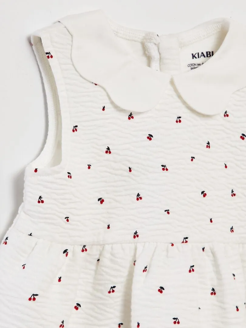 VESTIDO DE PUNTO ARRUGADO CON CUELLO BABERO  BLANCO