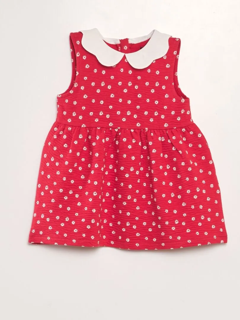 VESTIDO DE PUNTO ARRUGADO CON CUELLO BABERO  ROJO