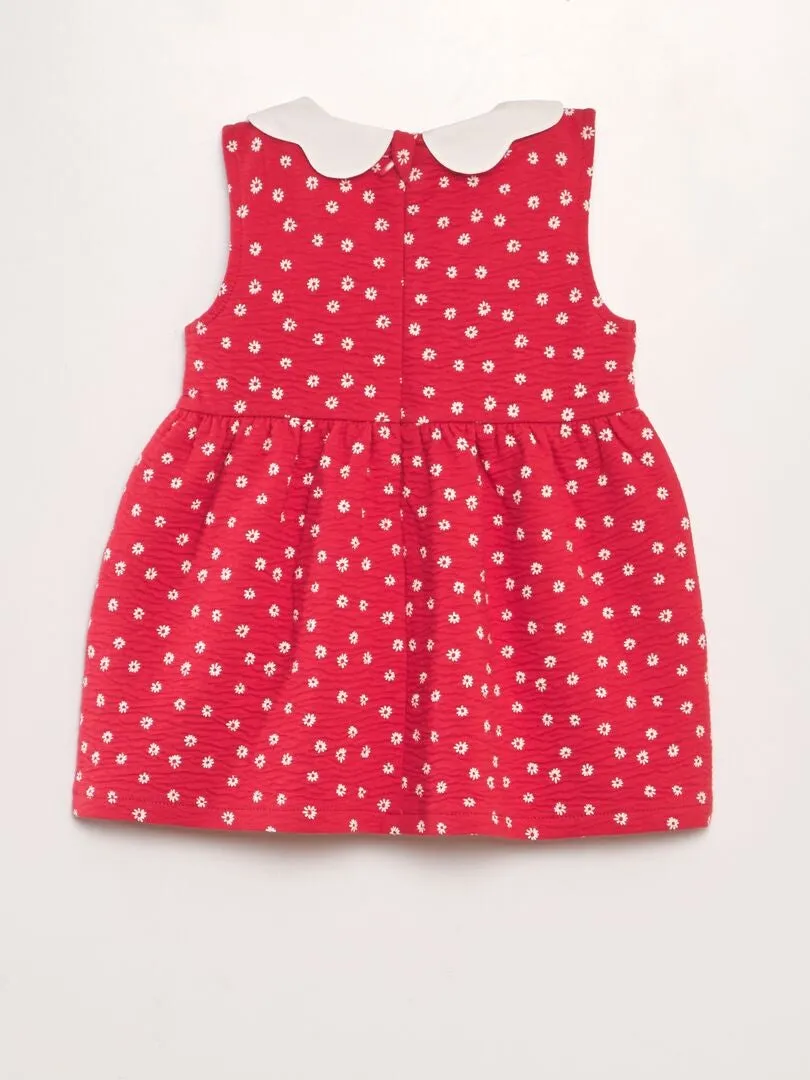 VESTIDO DE PUNTO ARRUGADO CON CUELLO BABERO  ROJO