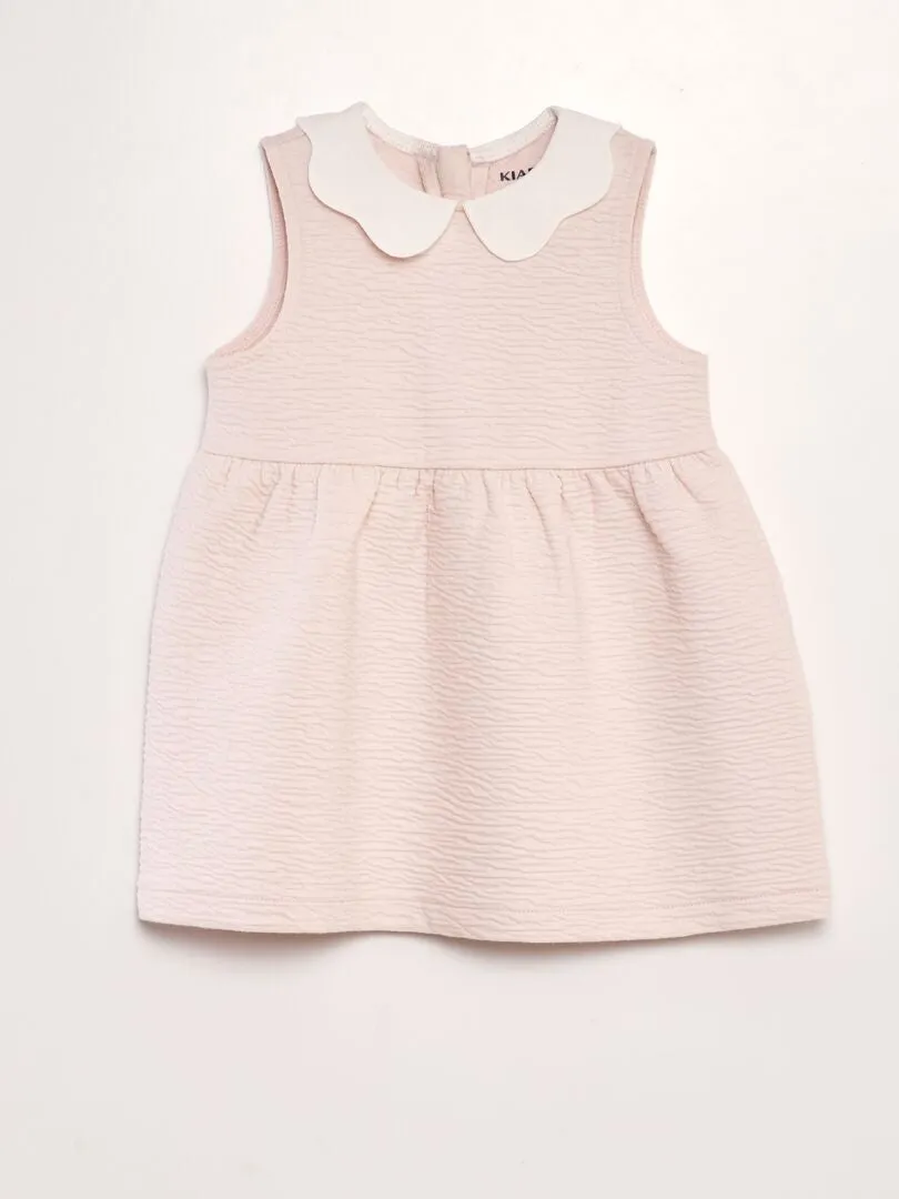 VESTIDO DE PUNTO ARRUGADO CON CUELLO BABERO  ROSA