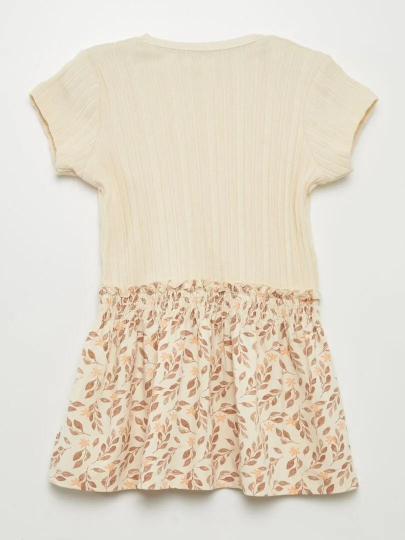 VESTIDO DE PUNTO DE CANALé EFECTO 2 EN 1  BEIGE