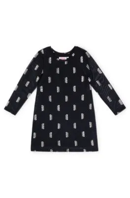 Vestido dos en uno para niñas con estampado de logos metalizados