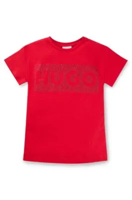 Vestido estilo camiseta de punto de algodón para niños con ilustración de logo con tachuelas