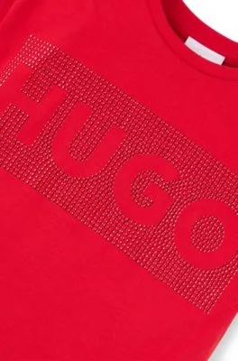 Vestido estilo camiseta de punto de algodón para niños con ilustración de logo con tachuelas