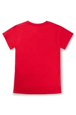 Vestido estilo camiseta de punto de algodón para niños con ilustración de logo con tachuelas
