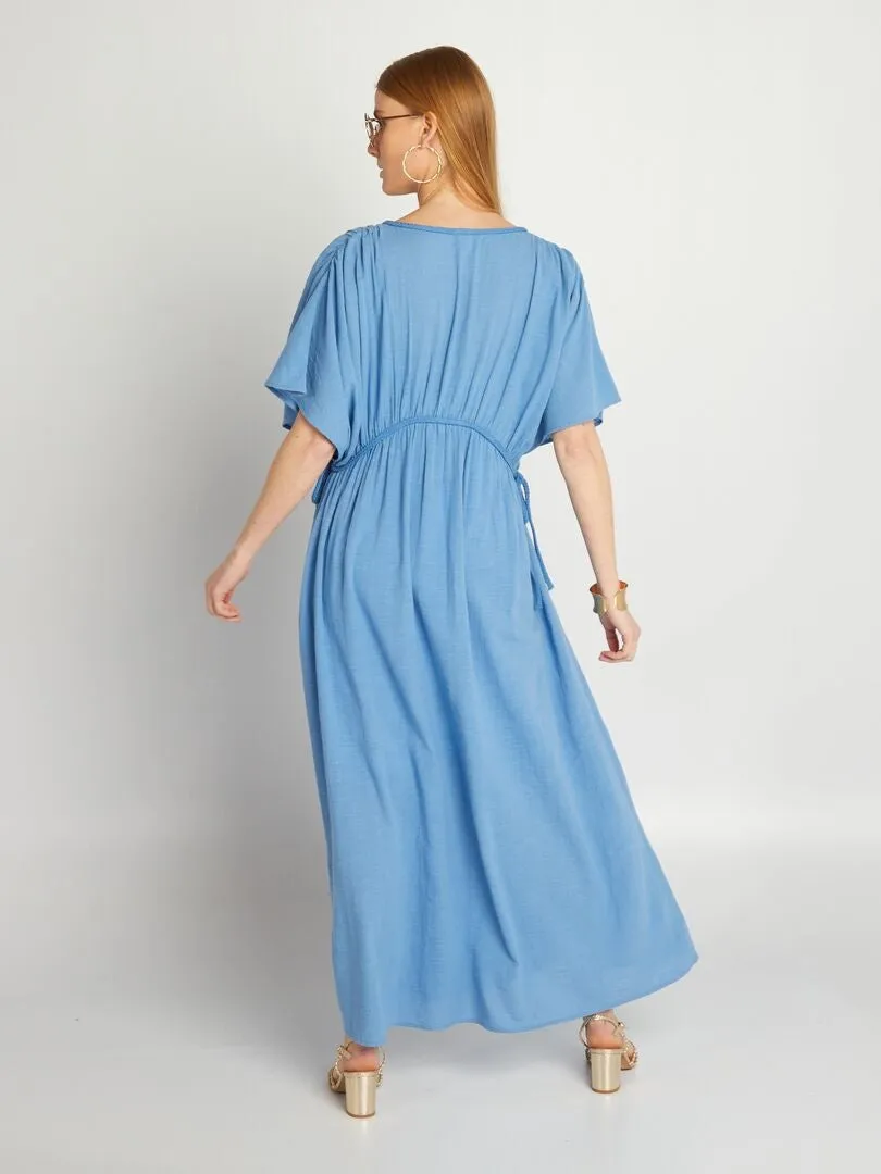 VESTIDO LARGO DE DOBLE GASA DE ALGODóN  AZUL