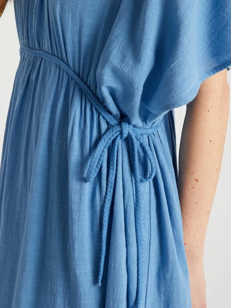 VESTIDO LARGO DE DOBLE GASA DE ALGODóN  AZUL
