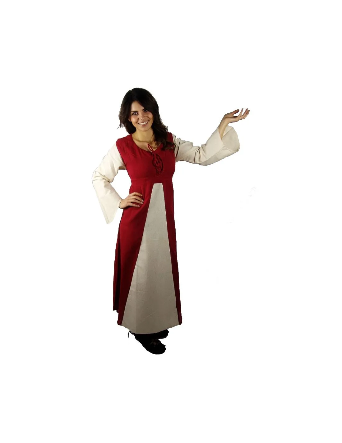 VESTIDO MEDIEVAL ALGODóN ROJOCREMA