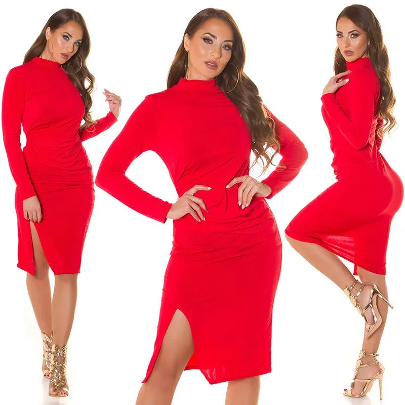 Vestido midi manga larga roJo