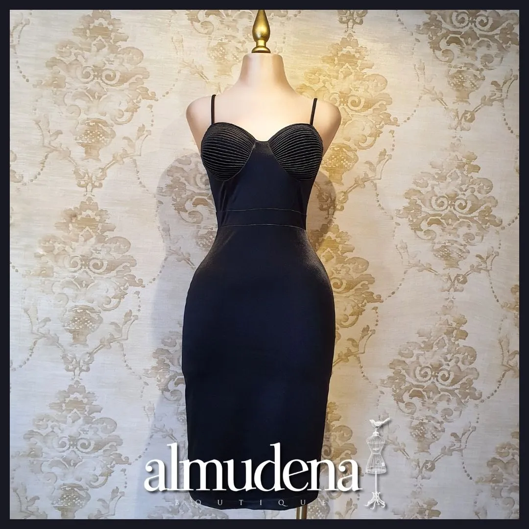 Vestido Negro Corto Satin Tirantes Tipo Corset